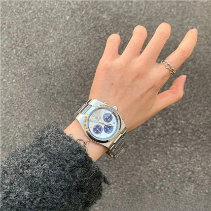 Semi-Formal Three-Eye Chronograph Watch, Multi-Color Steel Band Men's Wristwatch