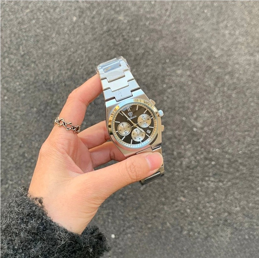 Semi-Formal Three-Eye Chronograph Watch, Multi-Color Steel Band Men's Wristwatch