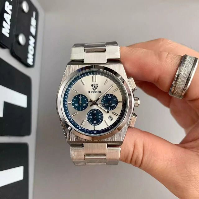 Semi-Formal Three-Eye Chronograph Watch, Multi-Color Steel Band Men's Wristwatch