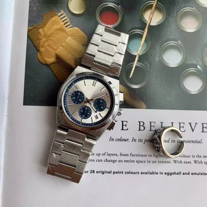 Semi-Formal Three-Eye Chronograph Watch, Multi-Color Steel Band Men's Wristwatch