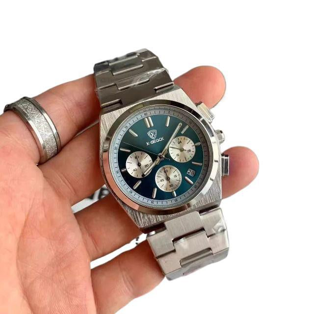 Semi-Formal Three-Eye Chronograph Watch, Multi-Color Steel Band Men's Wristwatch