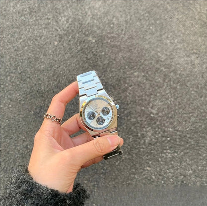 Semi-Formal Three-Eye Chronograph Watch, Multi-Color Steel Band Men's Wristwatch