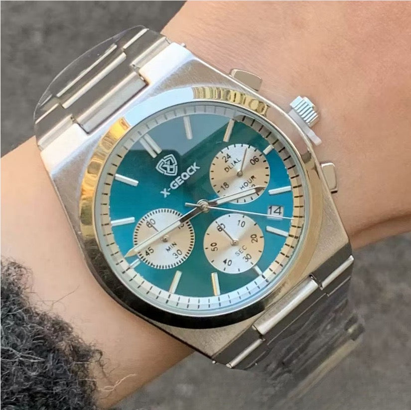 Semi-Formal Three-Eye Chronograph Watch, Multi-Color Steel Band Men's Wristwatch