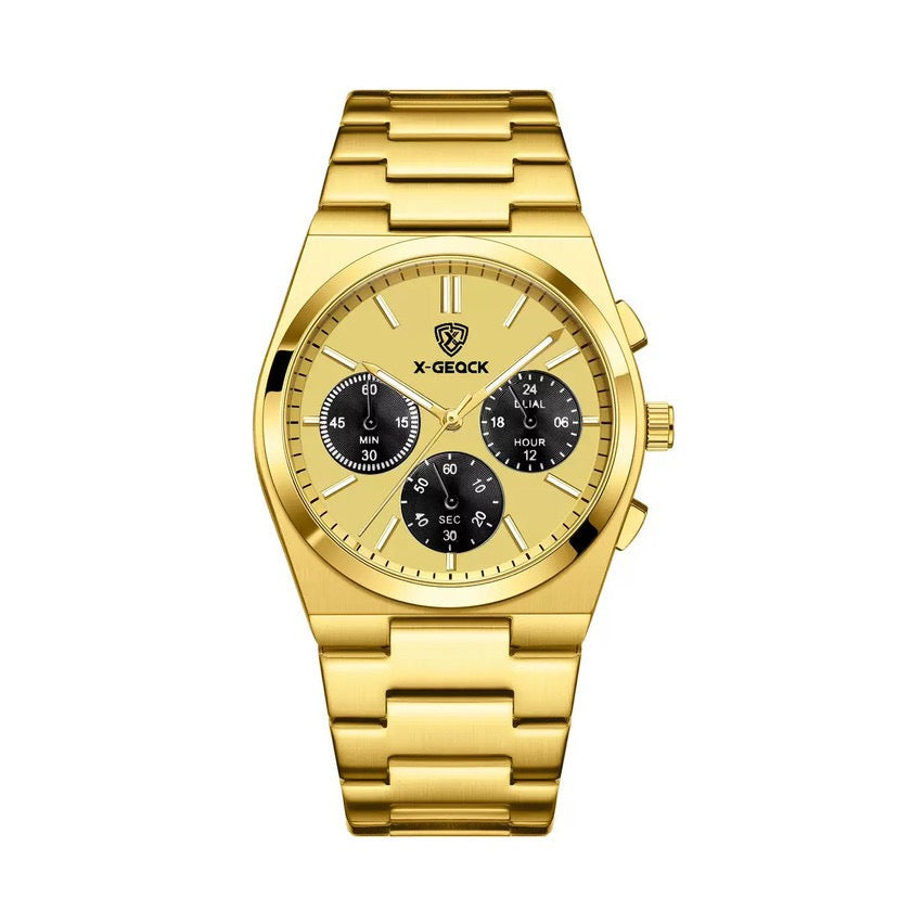 Semi-Formal Three-Eye Chronograph Watch, Multi-Color Steel Band Men's Wristwatch