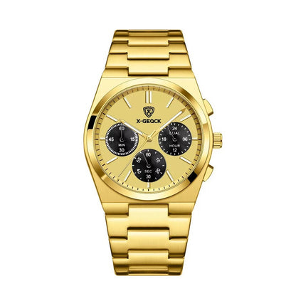 Semi-Formal Three-Eye Chronograph Watch, Multi-Color Steel Band Men's Wristwatch