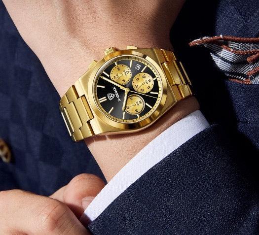 Semi-Formal Three-Eye Chronograph Watch, Multi-Color Steel Band Men's Wristwatch