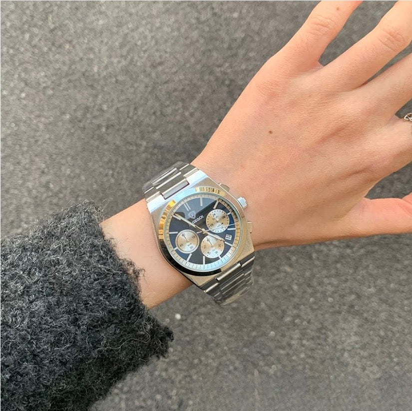 Semi-Formal Three-Eye Chronograph Watch, Multi-Color Steel Band Men's Wristwatch