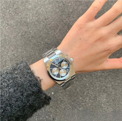 Semi-Formal Three-Eye Chronograph Watch, Multi-Color Steel Band Men's Wristwatch