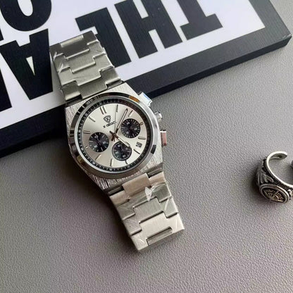 Semi-Formal Three-Eye Chronograph Watch, Multi-Color Steel Band Men's Wristwatch