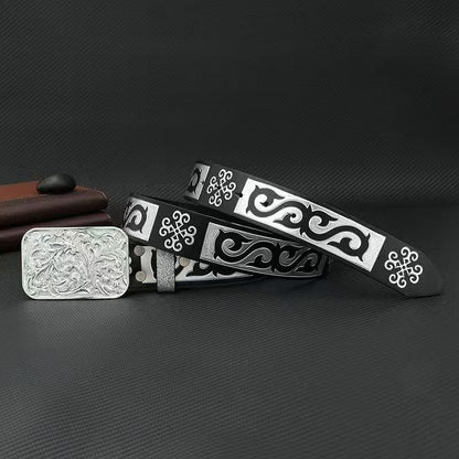 Western-Style Engraved Pin Buckle Men's Belt, Retro Ethnic Embossed Waist Strap, Niche Versatile Trouser Belt