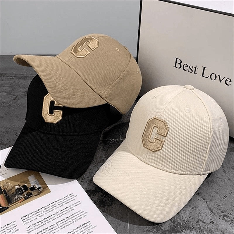 Korean Style Minimalist C Letter Embroidered Baseball Cap, Casual Versatile Peaked Cap, Face-Slimming Sunshade Couple Hat
