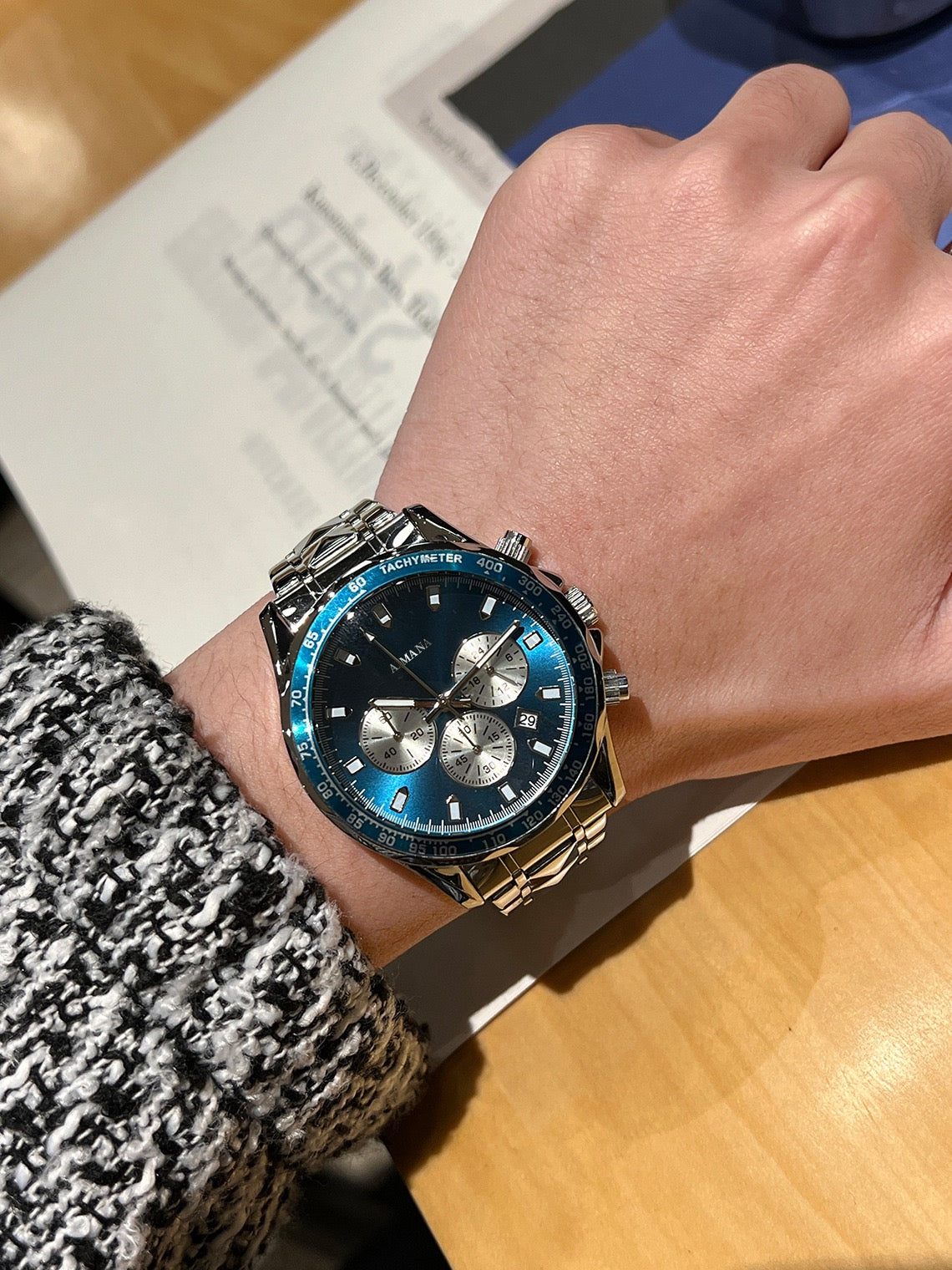 Sporty Three-Eye Chronograph Men's Watch, Steel Band Waterproof Quartz Wristwatch, Business Casual Versatile Multi-Color Option Watch