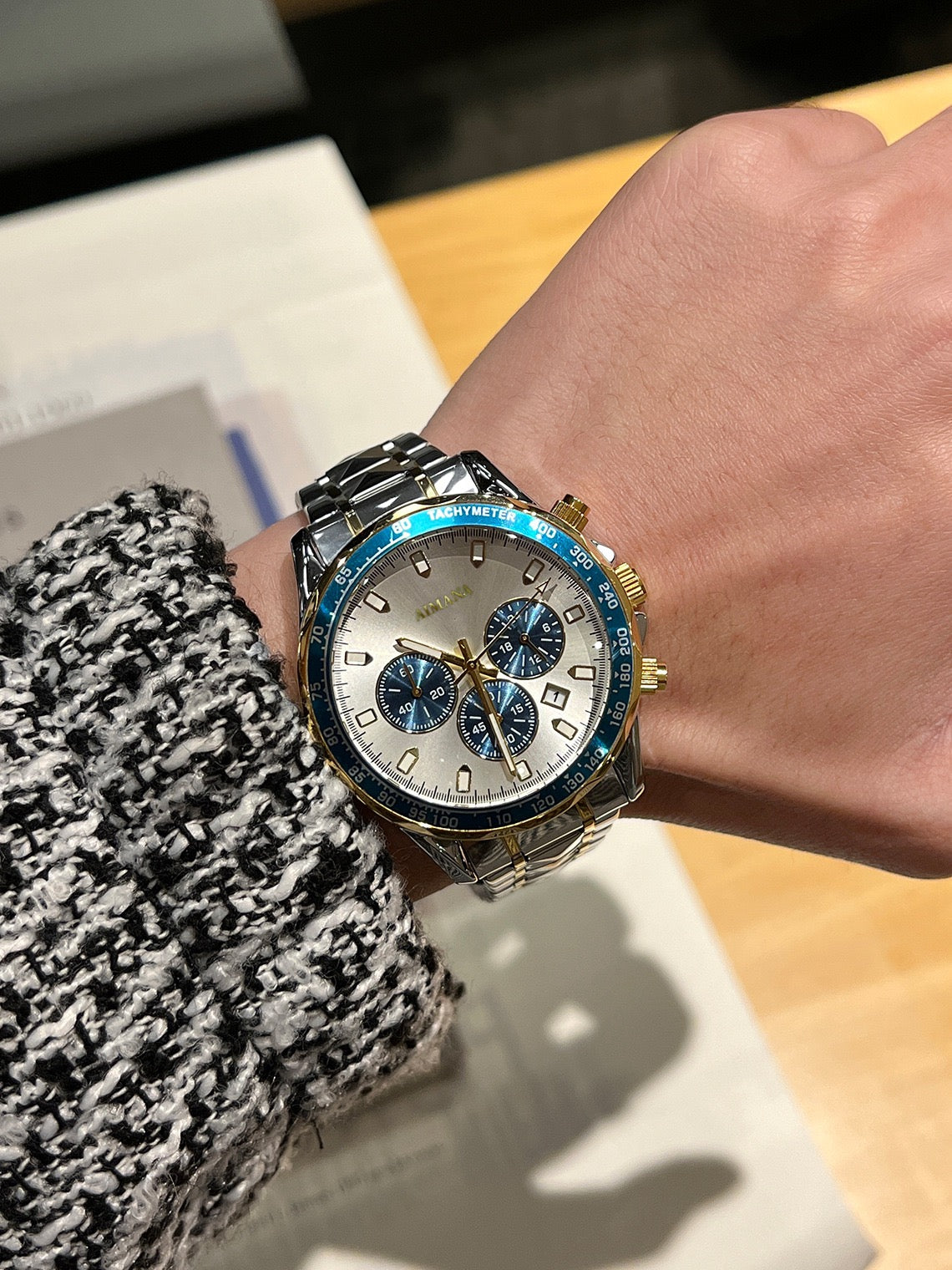 Sporty Three-Eye Chronograph Men's Watch, Steel Band Waterproof Quartz Wristwatch, Business Casual Versatile Multi-Color Option Watch
