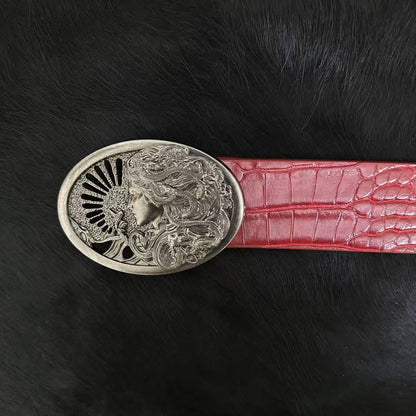 Retro Embossed Medusa Snake Goddess Belt Buckle Croc-Embossed Belt, Unique Punk-Style Unisex Trouser Belt