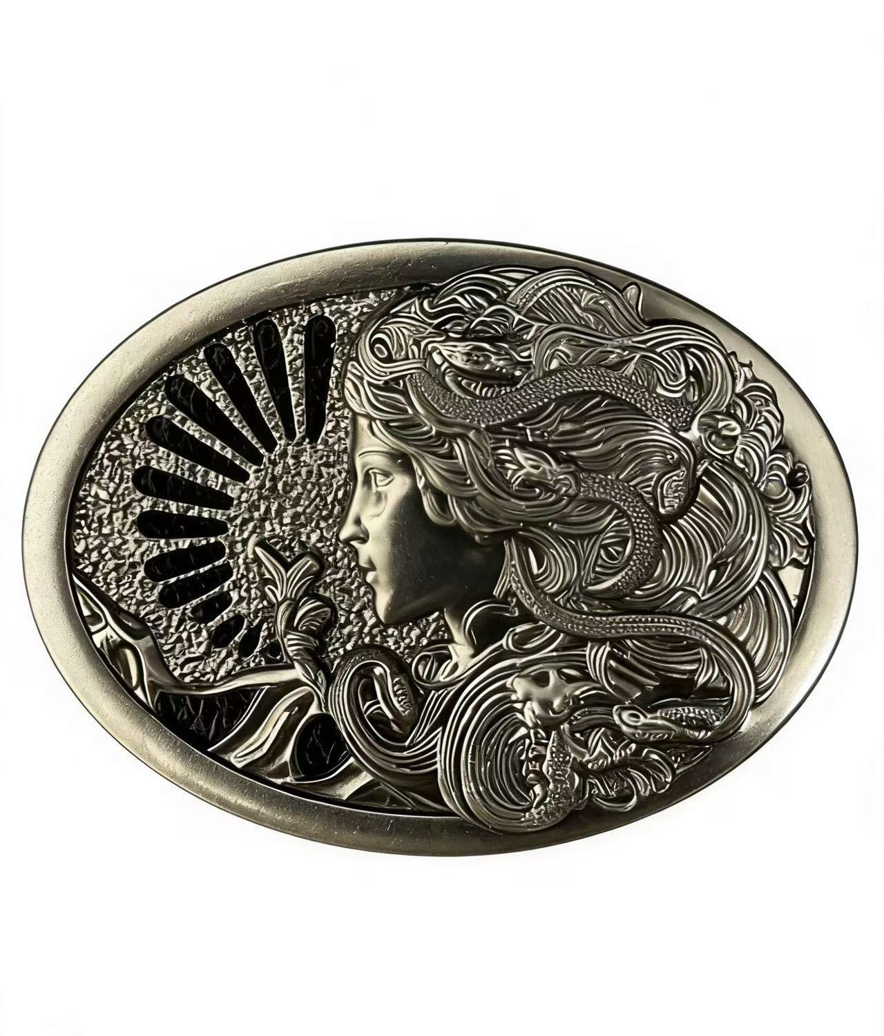 Retro Embossed Medusa Snake Goddess Belt Buckle Croc-Embossed Belt, Unique Punk-Style Unisex Trouser Belt