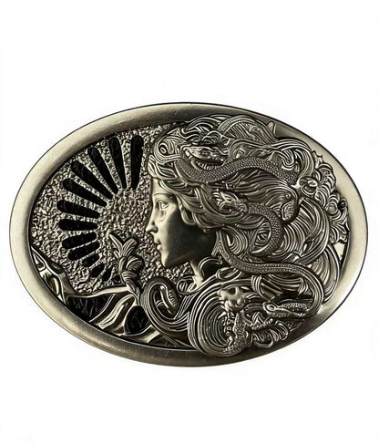 Retro Embossed Medusa Snake Goddess Belt Buckle Croc-Embossed Belt, Unique Punk-Style Unisex Trouser Belt