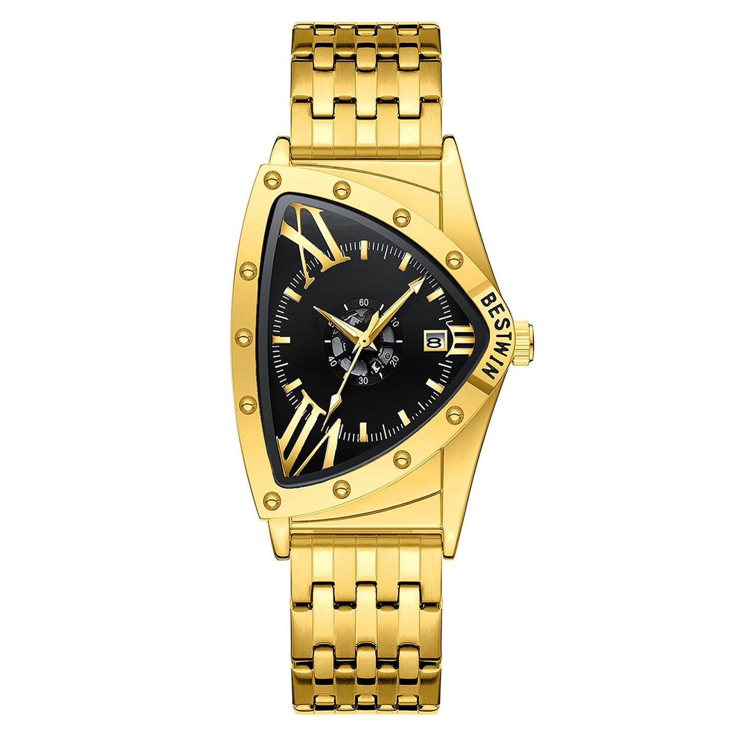 Edgy Triangular Skeleton Steel Band Men's Watch, Punk-Style Quartz Wristwatch, Unique Design Waterproof Timepiece