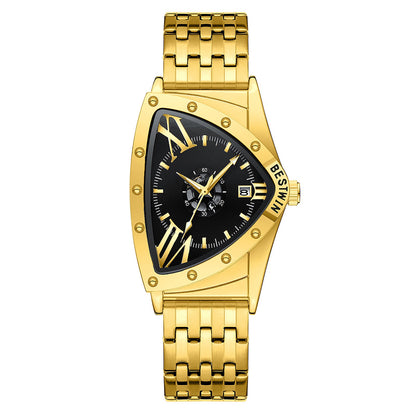Edgy Triangular Skeleton Steel Band Men's Watch, Punk-Style Quartz Wristwatch, Unique Design Waterproof Timepiece