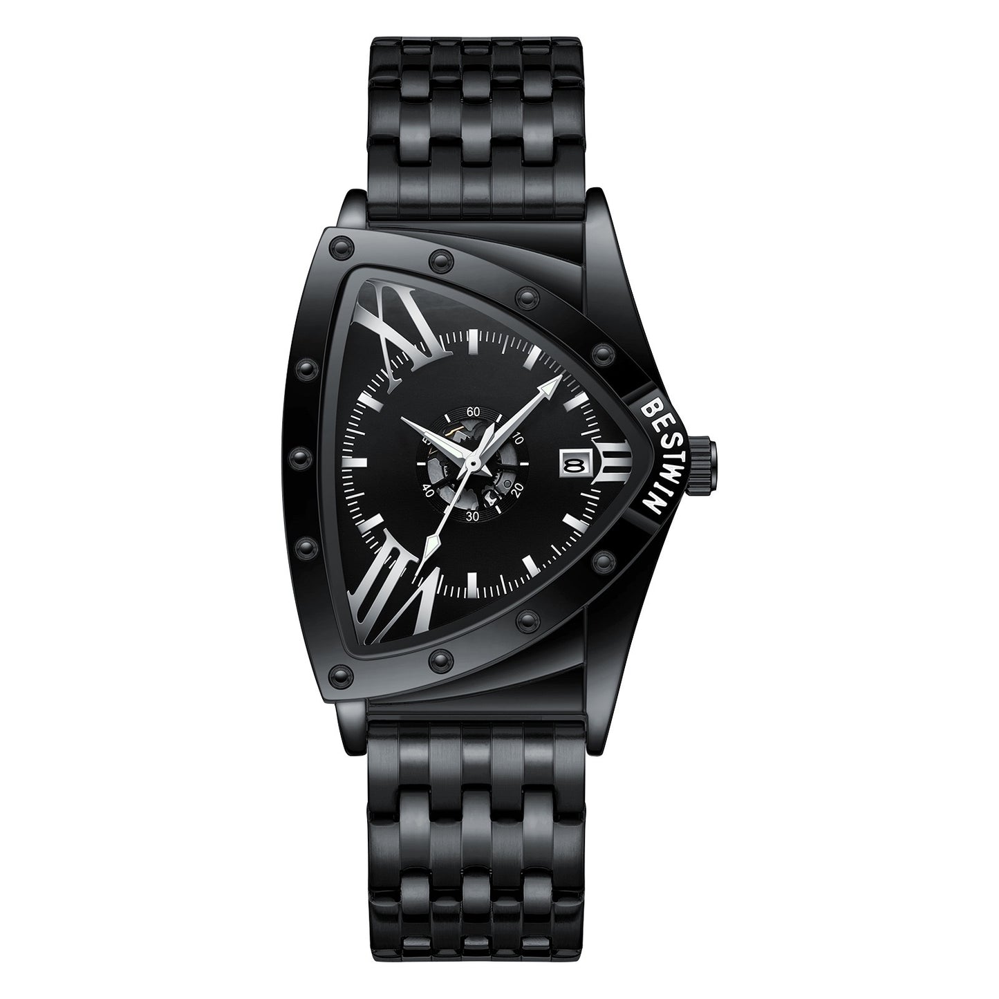 Edgy Triangular Skeleton Steel Band Men's Watch, Punk-Style Quartz Wristwatch, Unique Design Waterproof Timepiece