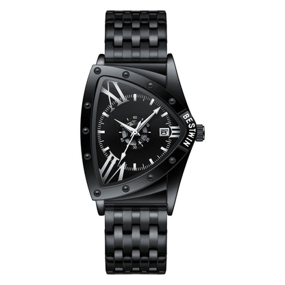 Edgy Triangular Skeleton Steel Band Men's Watch, Punk-Style Quartz Wristwatch, Unique Design Waterproof Timepiece