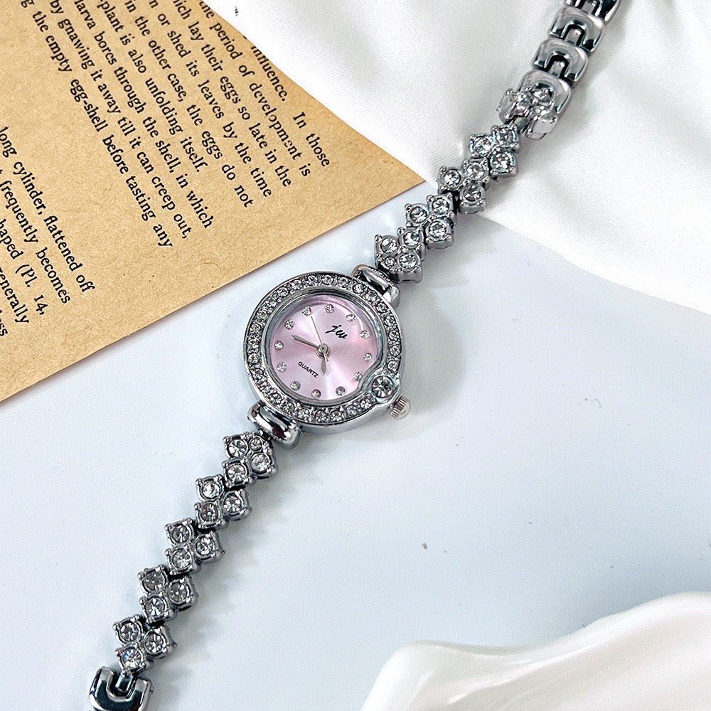 Gentle Full Diamond Bracelet Watch, Delicate Crystal-Encrusted Quartz Wristwatch for Work