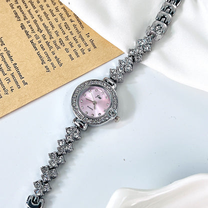 Gentle Full Diamond Bracelet Watch, Delicate Crystal-Encrusted Quartz Wristwatch for Work