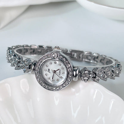 Gentle Full Diamond Bracelet Watch, Delicate Crystal-Encrusted Quartz Wristwatch for Work