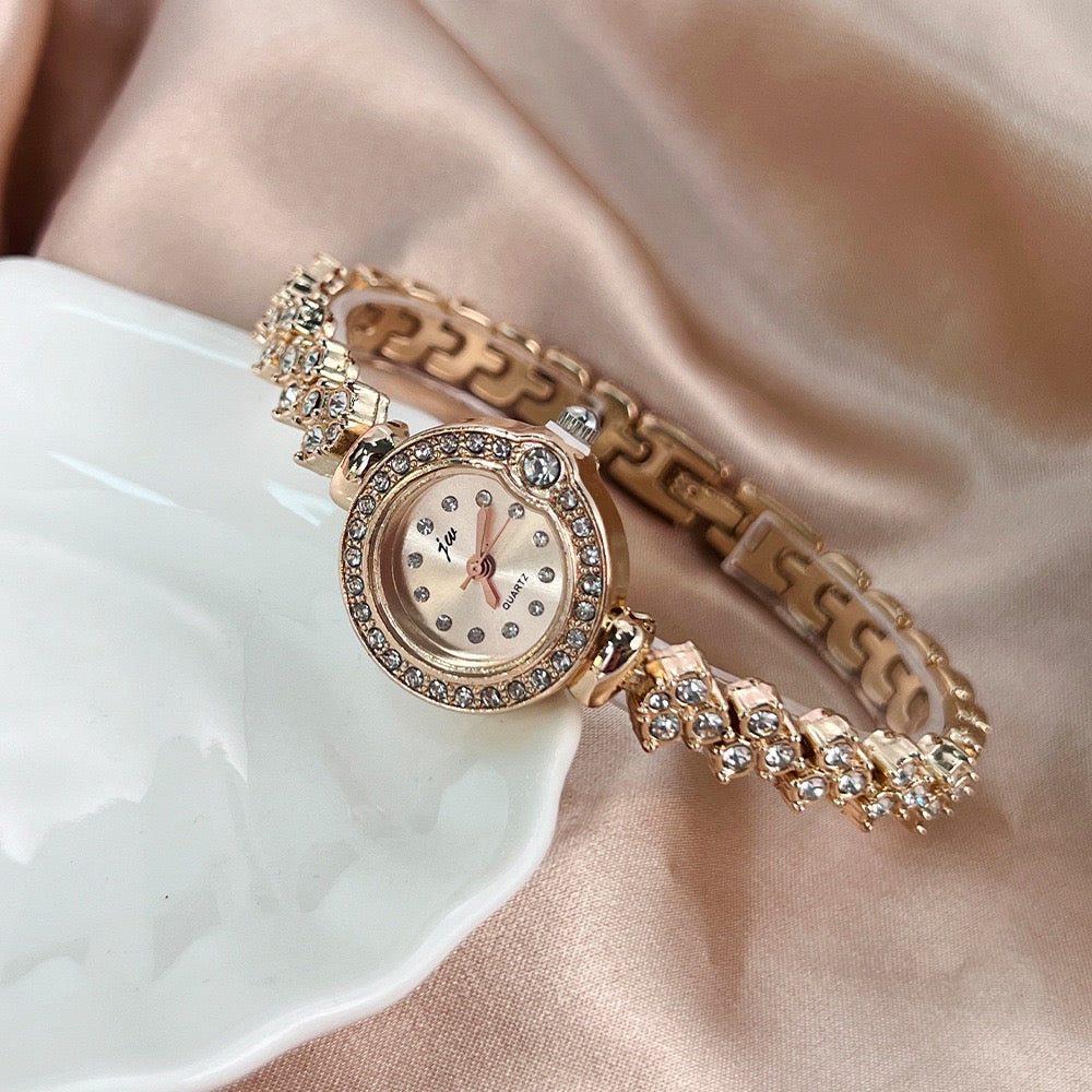 Gentle Full Diamond Bracelet Watch, Delicate Crystal-Encrusted Quartz Wristwatch for Work