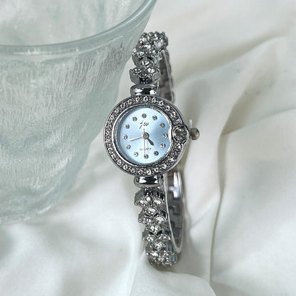 Gentle Full Diamond Bracelet Watch, Delicate Crystal-Encrusted Quartz Wristwatch for Work