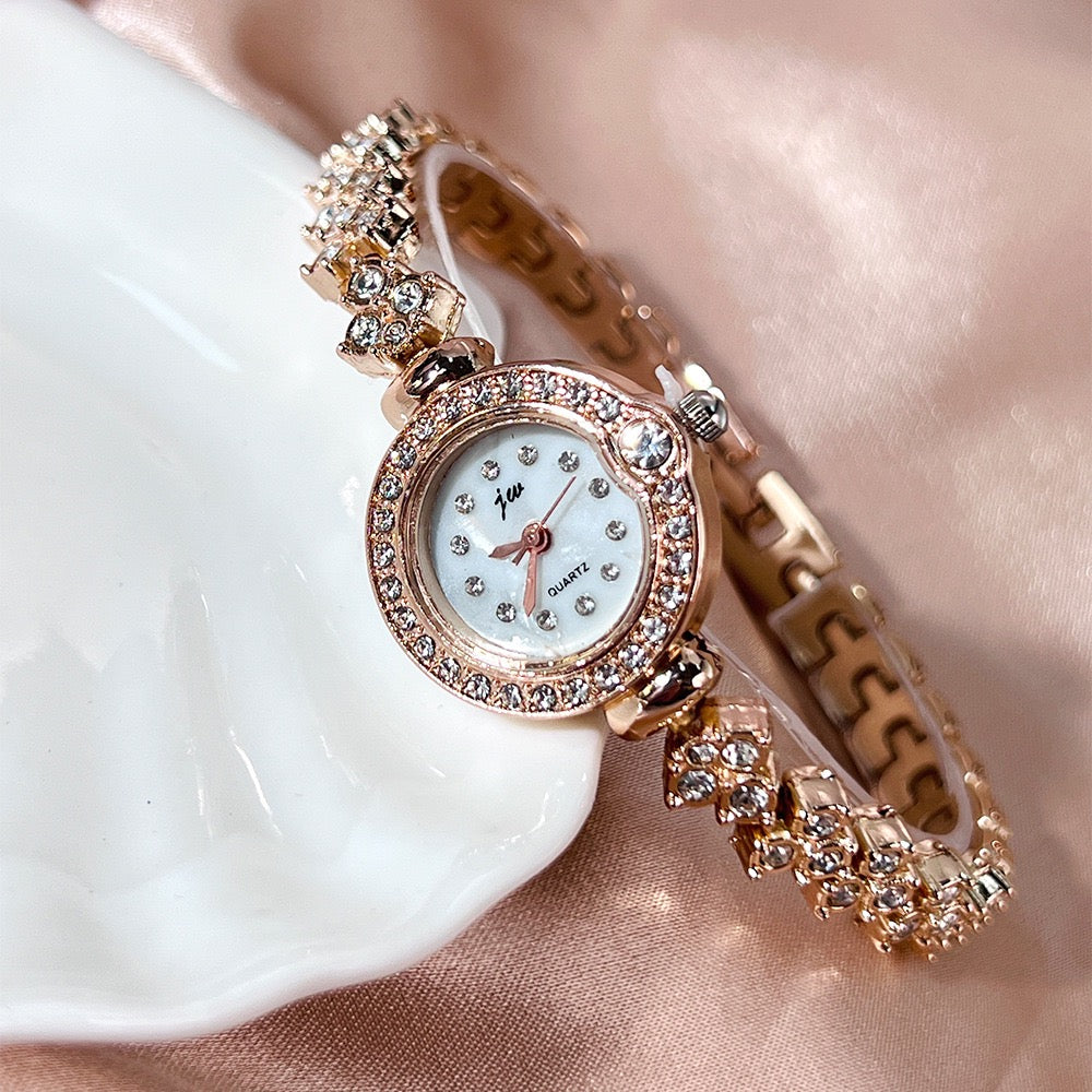 Gentle Full Diamond Bracelet Watch, Delicate Crystal-Encrusted Quartz Wristwatch for Work