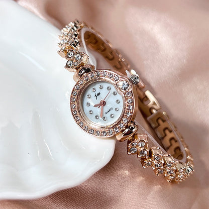 Gentle Full Diamond Bracelet Watch, Delicate Crystal-Encrusted Quartz Wristwatch for Work