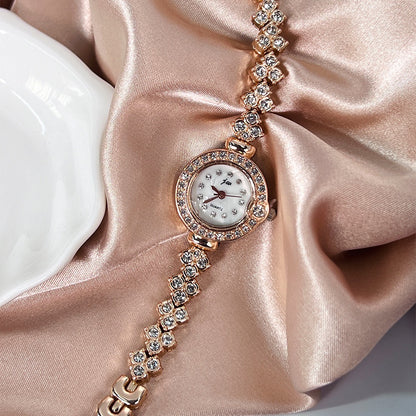Gentle Full Diamond Bracelet Watch, Delicate Crystal-Encrusted Quartz Wristwatch for Work