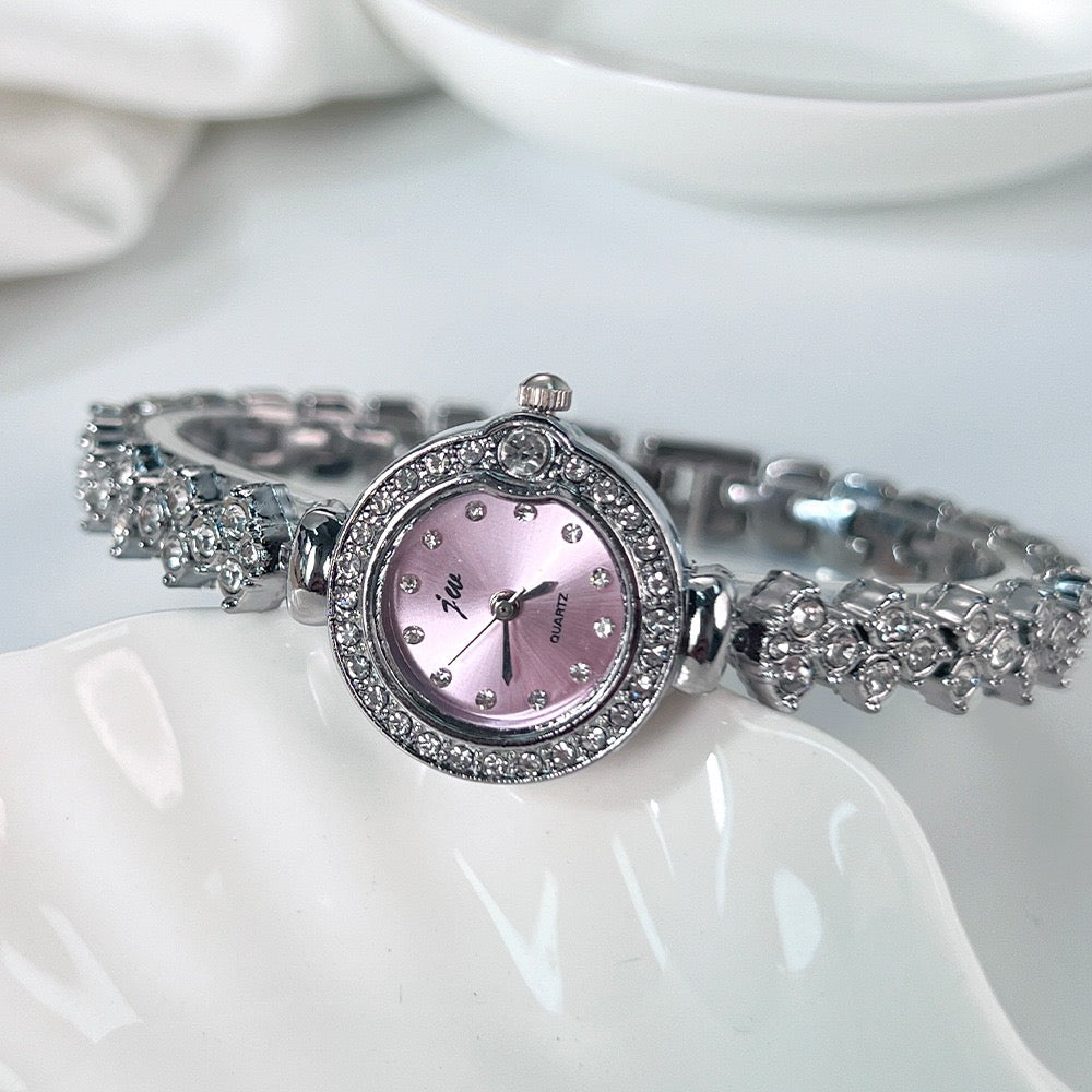 Gentle Full Diamond Bracelet Watch, Delicate Crystal-Encrusted Quartz Wristwatch for Work