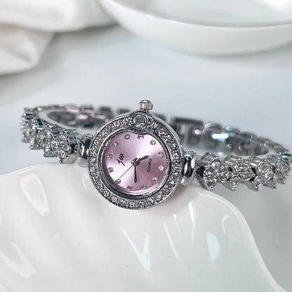 Gentle Full Diamond Bracelet Watch, Delicate Crystal-Encrusted Quartz Wristwatch for Work