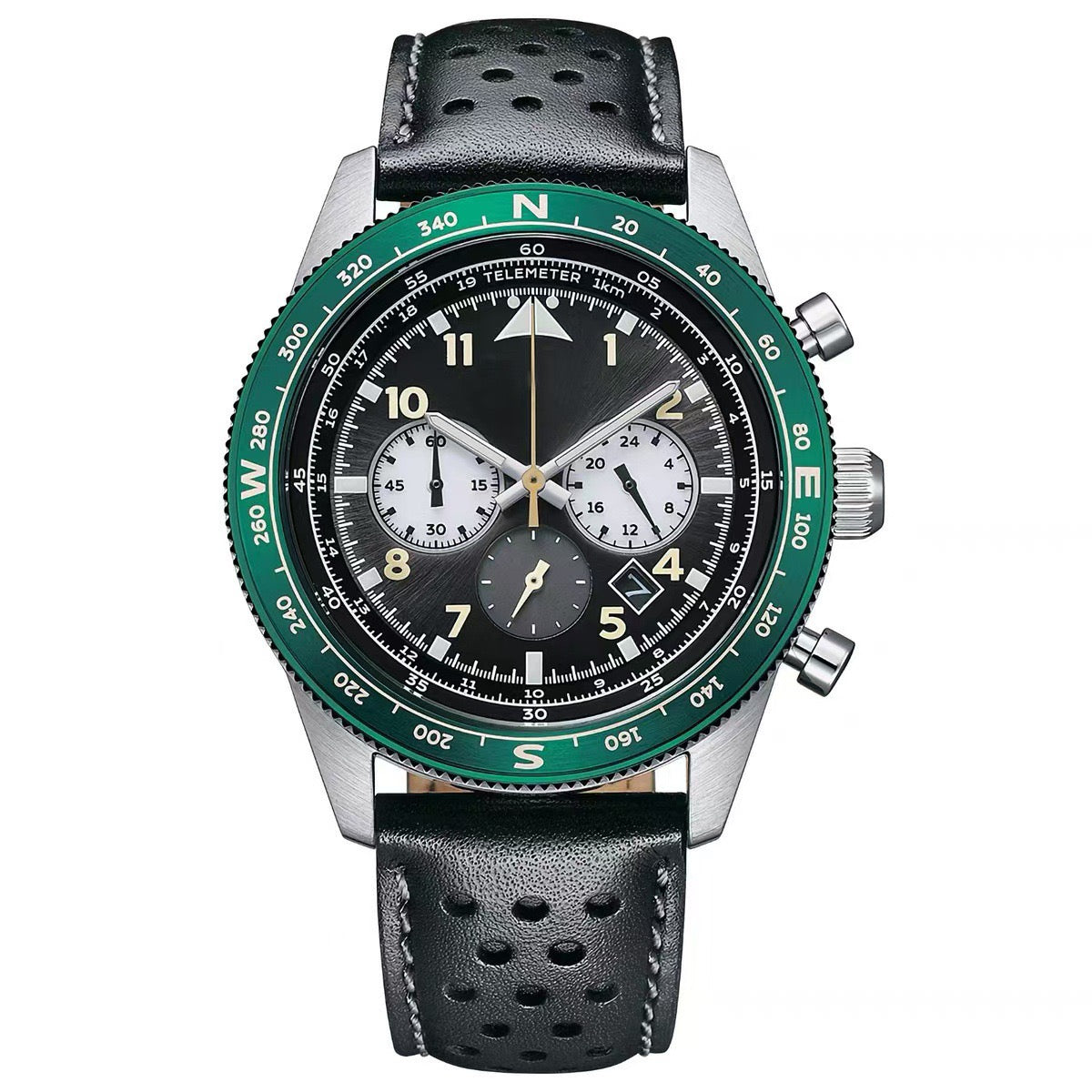 Pilot Series Multi-Function Chronograph Watch, Compass Bezel Retro Sporty Men's Wristwatch
