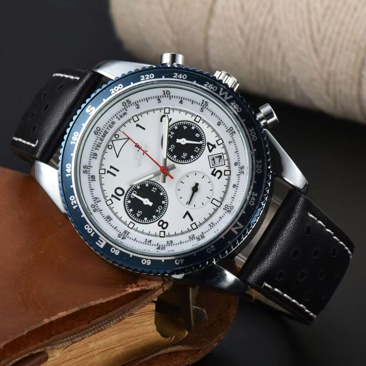 Pilot Series Multi-Function Chronograph Watch, Compass Bezel Retro Sporty Men's Wristwatch