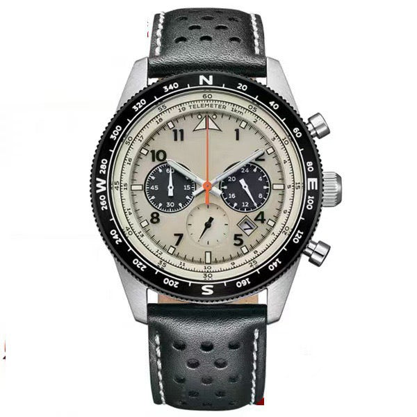 Pilot Series Multi-Function Chronograph Watch, Compass Bezel Retro Sporty Men's Wristwatch