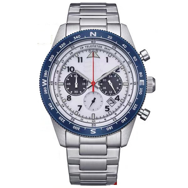 Pilot Series Multi-Function Chronograph Watch, Compass Bezel Retro Sporty Men's Wristwatch