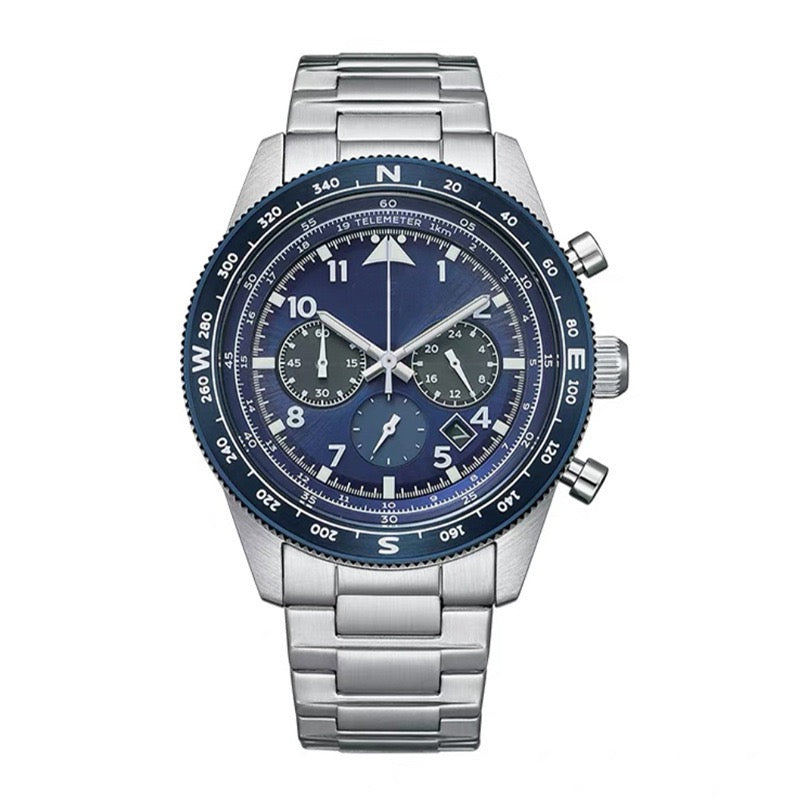 Pilot Series Multi-Function Chronograph Watch, Compass Bezel Retro Sporty Men's Wristwatch