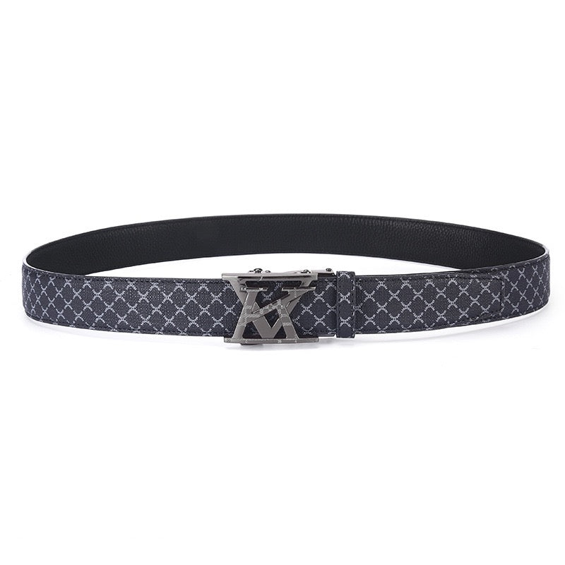 Luxury Letter Automatic Buckle Men's Belt, Classic Monogram Embossed Business Casual Versatile Waist Strap