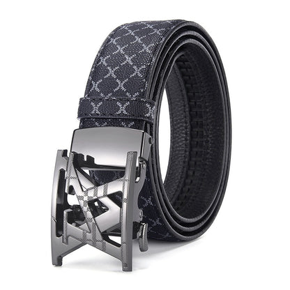 Luxury Letter Automatic Buckle Men's Belt, Classic Monogram Embossed Business Casual Versatile Waist Strap