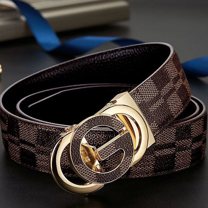 Luxury Plaid Pattern Automatic Buckle Men's Belt, Business Casual Versatile Checkerboard Waist Strap, Ideal Gift Trouser Belt
