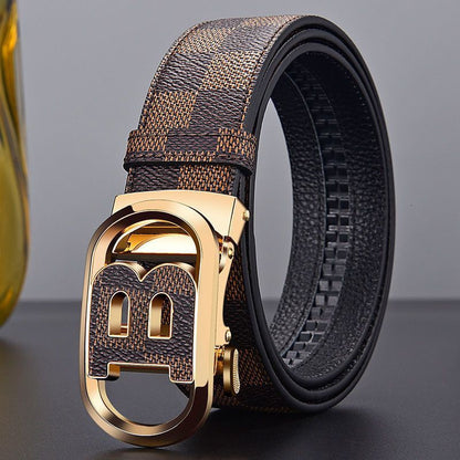 Luxury Plaid Pattern Automatic Buckle Men's Belt, Business Casual Versatile Checkerboard Waist Strap, Ideal Gift Trouser Belt