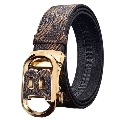 Luxury Plaid Pattern Automatic Buckle Men's Belt, Business Casual Versatile Checkerboard Waist Strap, Ideal Gift Trouser Belt