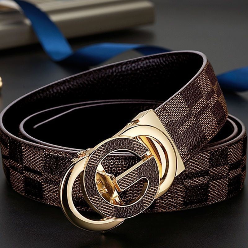 Luxury Plaid Pattern Automatic Buckle Men's Belt, Business Casual Versatile Checkerboard Waist Strap, Ideal Gift Trouser Belt