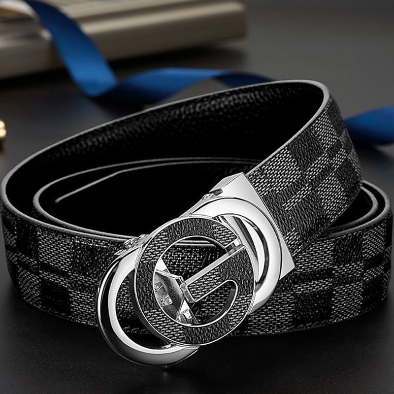 Luxury Plaid Pattern Automatic Buckle Men's Belt, Business Casual Versatile Checkerboard Waist Strap, Ideal Gift Trouser Belt