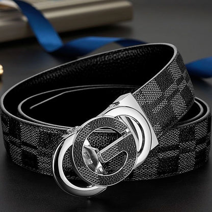 Luxury Plaid Pattern Automatic Buckle Men's Belt, Business Casual Versatile Checkerboard Waist Strap, Ideal Gift Trouser Belt