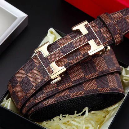 Luxury Plaid Pattern Automatic Buckle Men's Belt, Business Casual Versatile Checkerboard Waist Strap, Ideal Gift Trouser Belt