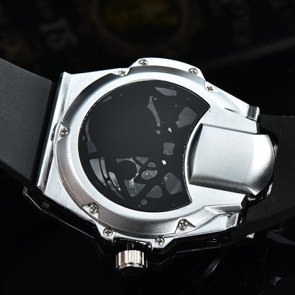 Edgy Skeleton Tourbillon Men's Mechanical Watch, Unique Large Dial Waterproof Rubber Strap Wristwatch, Niche Design Sporty Timepiece