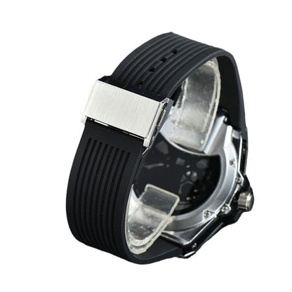 Edgy Skeleton Tourbillon Men's Mechanical Watch, Unique Large Dial Waterproof Rubber Strap Wristwatch, Niche Design Sporty Timepiece